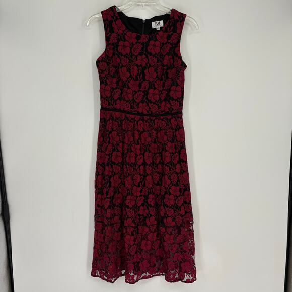 M by Maia Red Lace Overlay Midi Dress Size 4 Whimsygoth Gothic Romantic - Picture 1 of 10